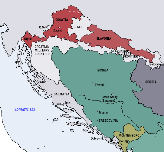 Историческая карта Королевства Хорватии и соседних земель в 1848 году